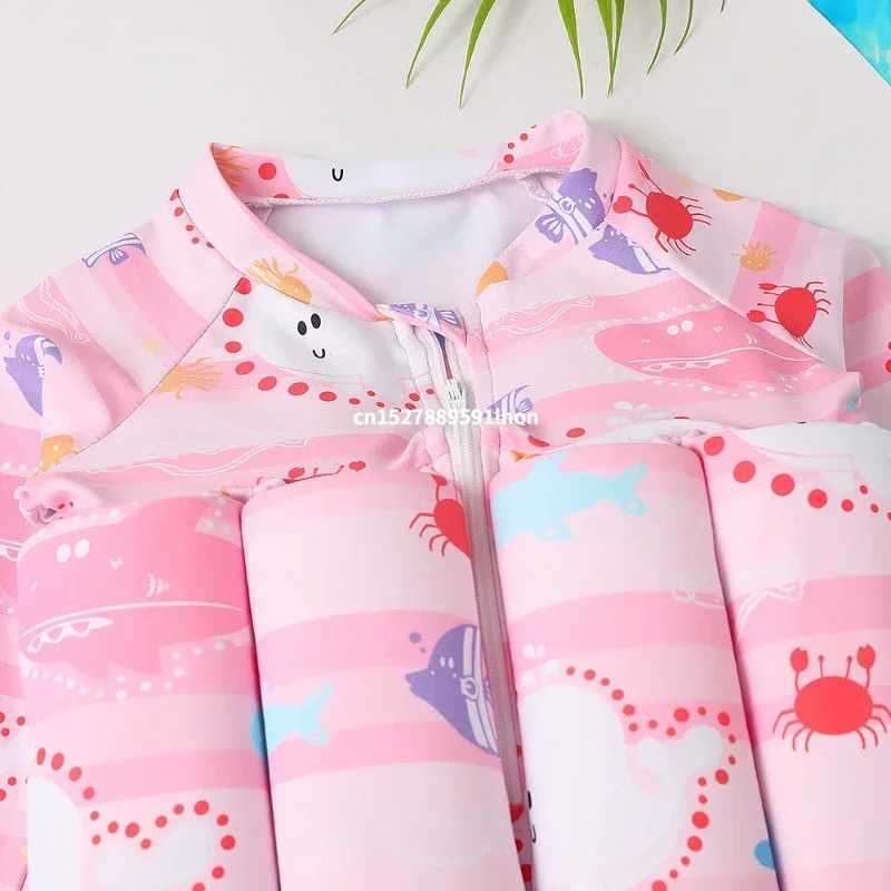 Childrens Buoyancy Swimsuit Cartoon Print Swimwear Kid One-Piece Floating Rash Guards Bathing Clothes Boys Girls Swimming Suits X250224