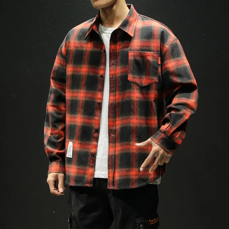 Spring Autumn Winter High Quality Casual Plaid Mens Loose Streetwear Long-sleeved Shirt Retro Flannel Shirts Men 250220