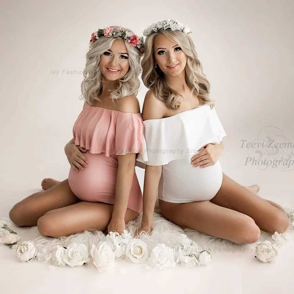 Maternity Photography Props Bodysuit Stretchy Close-Fitting Ruffles Pregnancy Women Jumpsuits Photo Shoot Photography For Women X250224