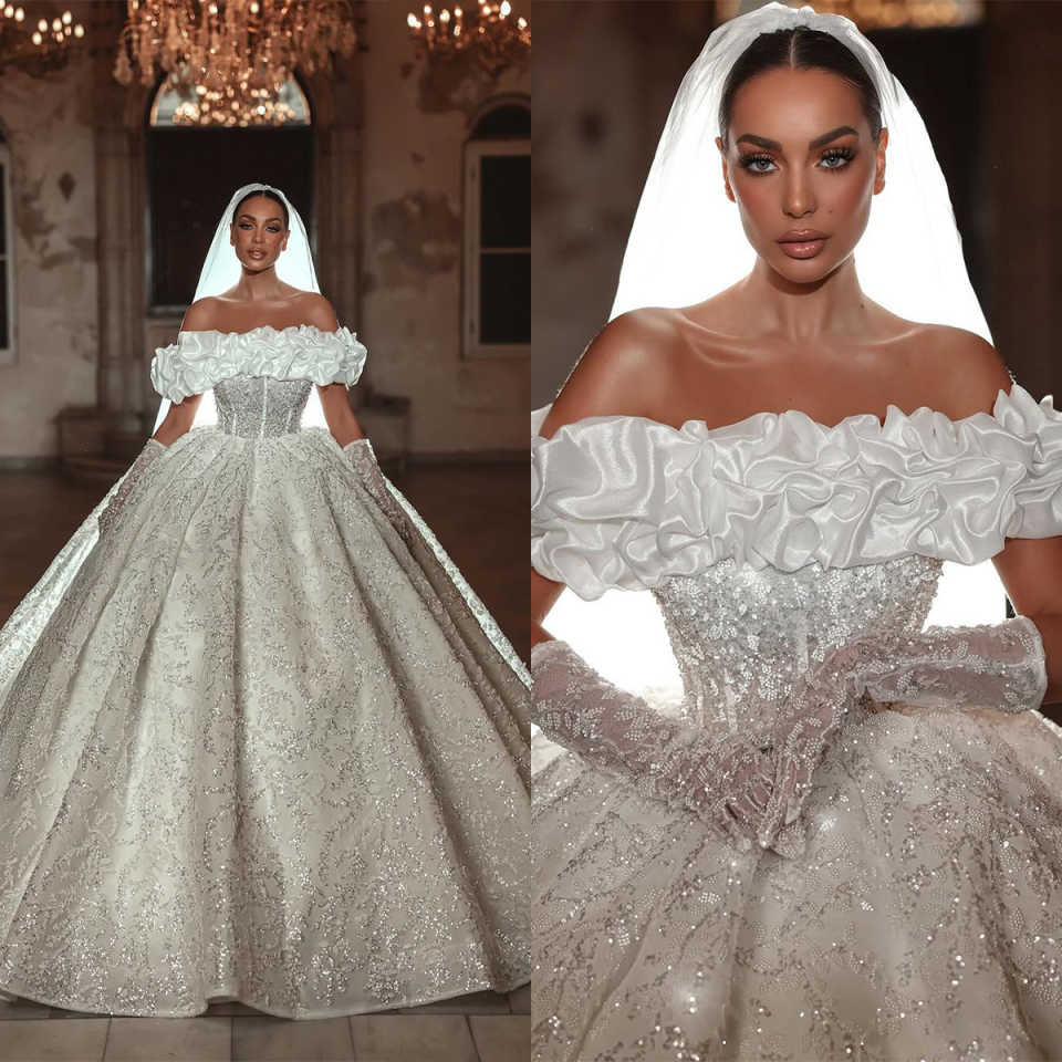 Elegant Ball Gown Wedding Dress For Women Off Shoulder Sleeveless Bridal Gowns Sequins Lace Sweep Train Dresses Custom Made vestidos de novia