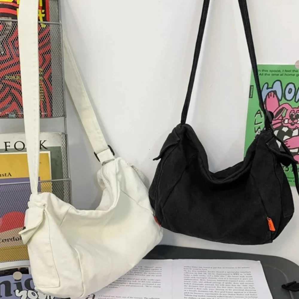 Female Canvas Fabric Hobo Soft Slouchy Shoulder Bag Y2K Student Leisure Medium Size School Book Laptop Pouch Messenger Side Bag Z250225