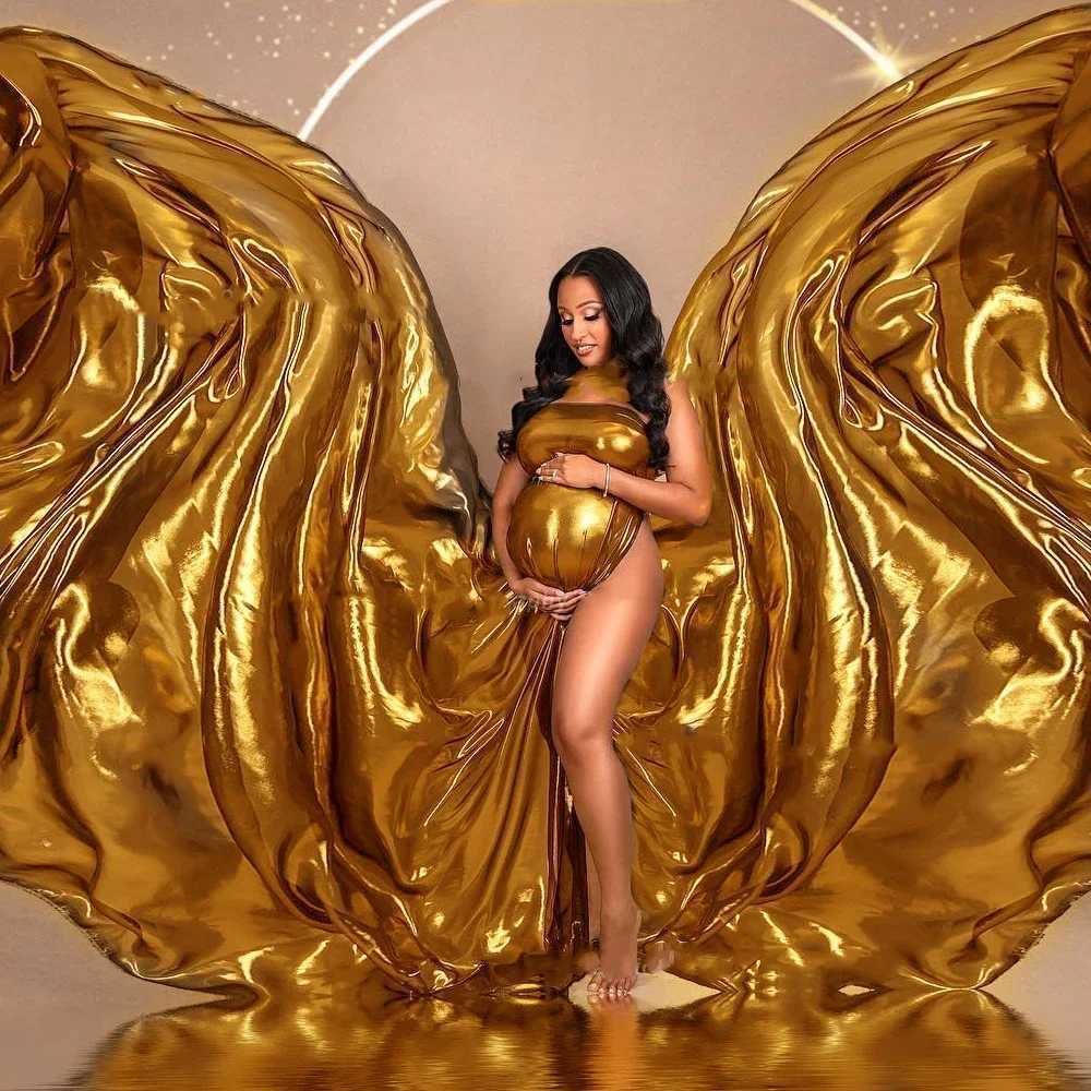 Golden Maternity Photography Props Wrap Cloth Dress Background For Photoshoot Of Pregnant Women Silver Shiny Stretch Fabric X250224