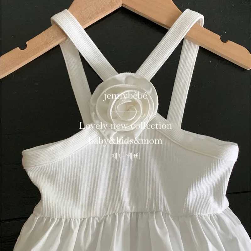 2025 New Summer Girls Baby Childrens White Cotton Flower Climbing Clothing Elegant Birthday Princess Childrens Clothing X250224