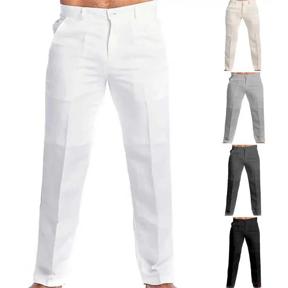 2023 Mens Stand Pocket Casual Linen Pants Solid White Gray Trouser Plus Size 3xl Mens Elegant Fashion Sweatpants Men Streetwear W250225