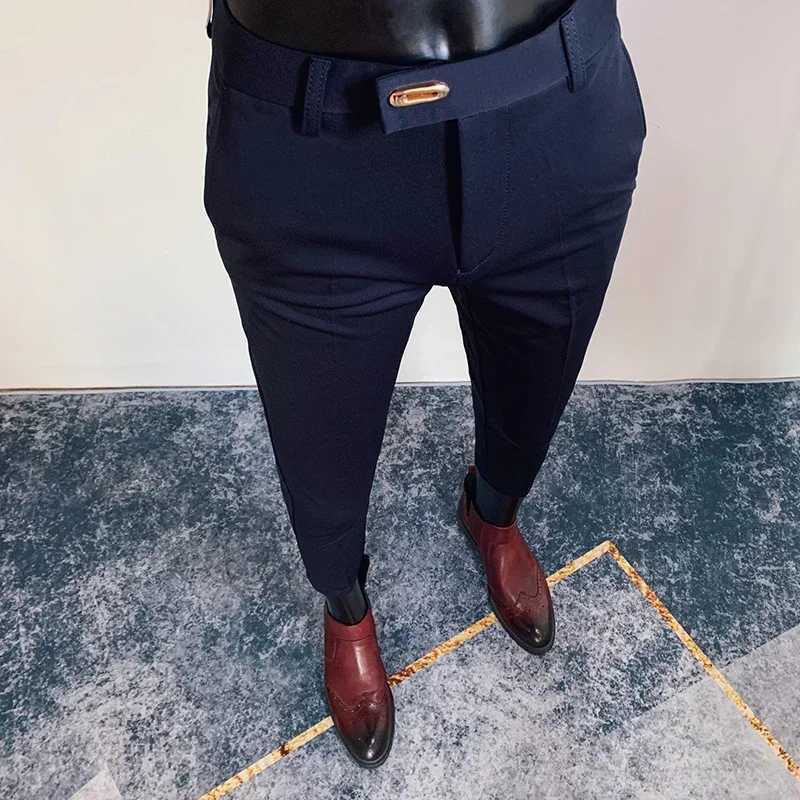 Spring and summer mens casual business formal pants slim fit solid color formal office social close-up mens wedding party set W250225