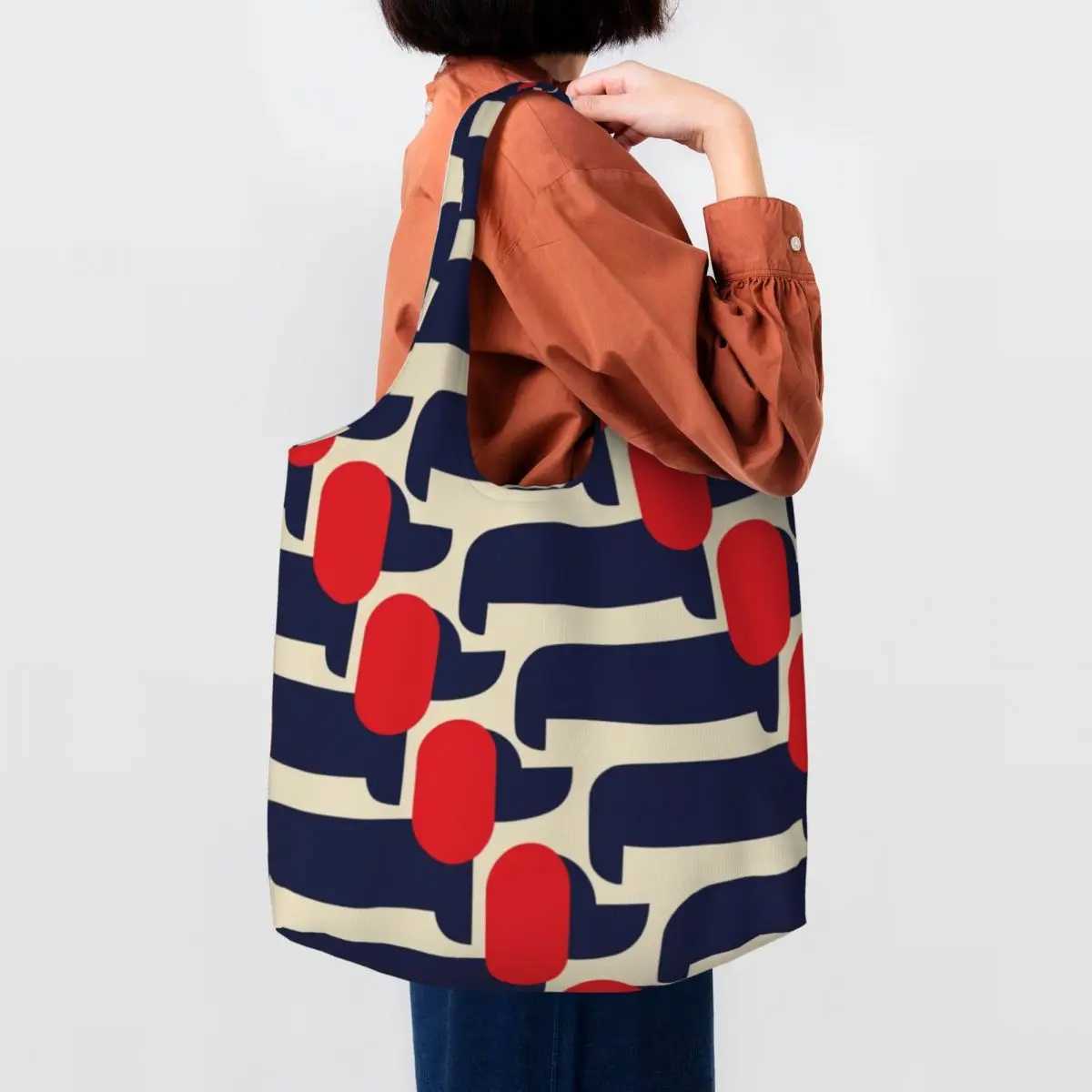 Custom Print Red Dog Show Shopping Tote Bags Reusable Orla Kiely Groceries Canvas Shopper Shoulder Bag Photography Handbags Z250224
