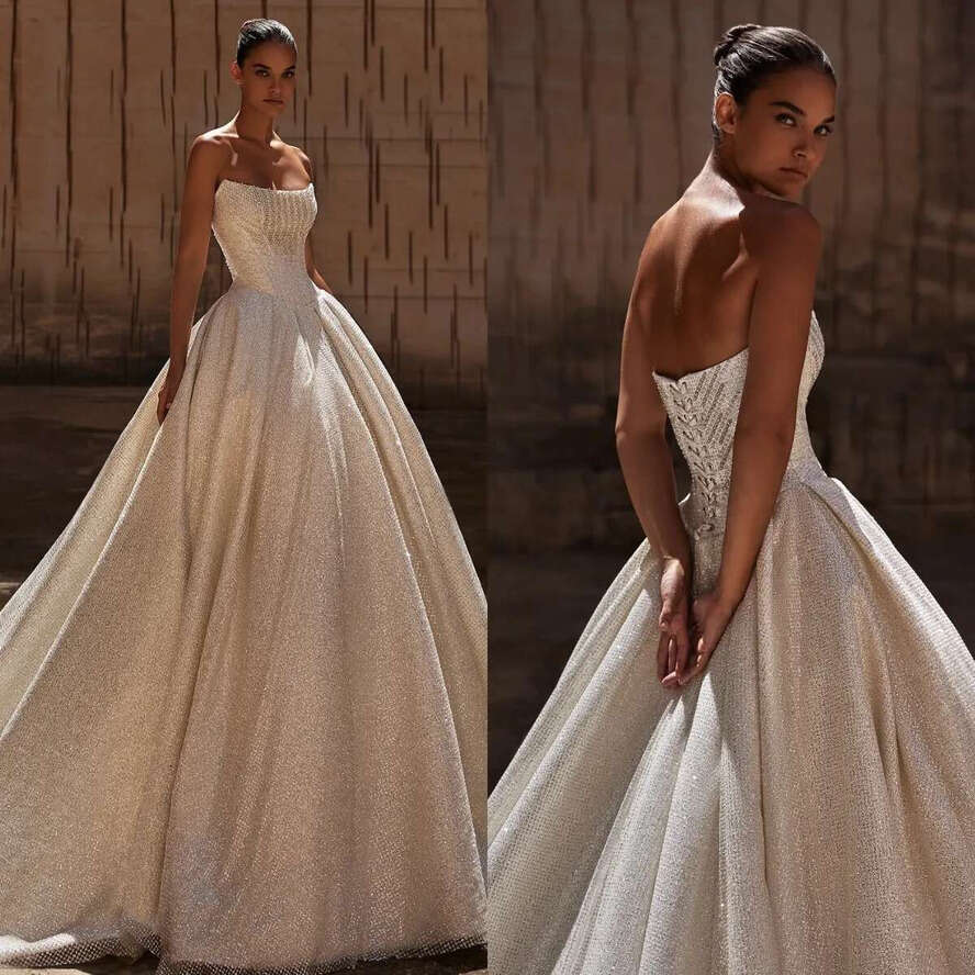Milla Nova A E Glitter Dresses Bridal Gowns Beaded Strapless Wedding Dress Lace Up Back Sweep Train Vestidos De Novia