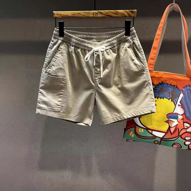 Beach Pants Mens Summer Thin Elastic Waist Khaki Casual Sports Loose Straight Four Points Three Points Workwear Shorts 250225