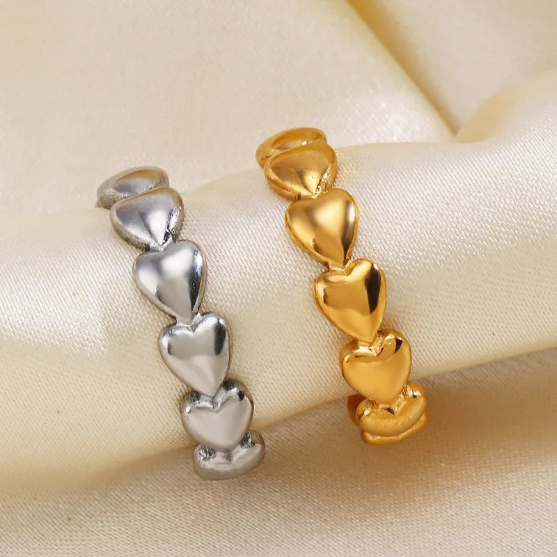 20pcs/lot Stainless Steel Gold Silver Color Heart Open Adjustable Ring for Women Men Fashion Jewelry Gift Wholesale 250218