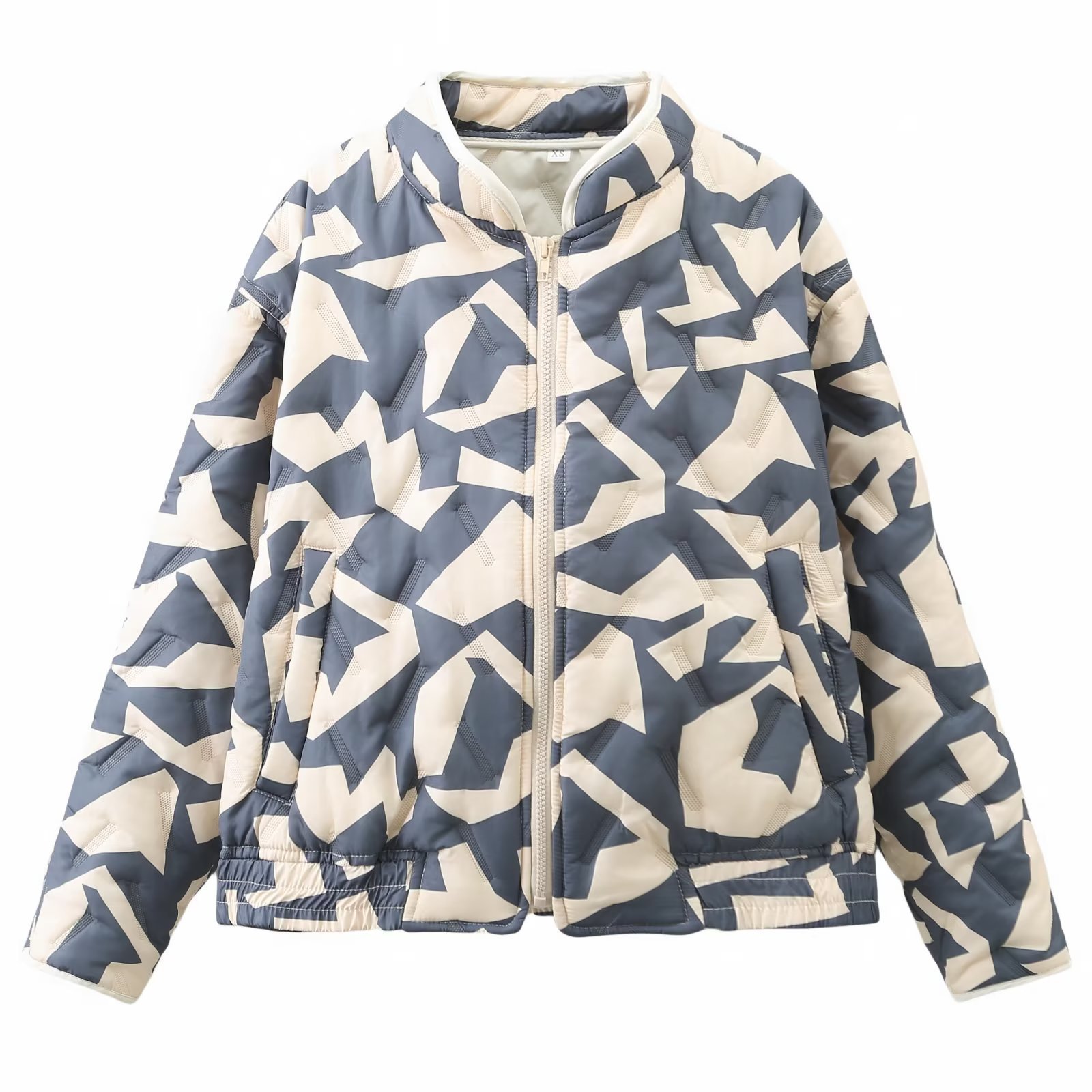 Autumn Womens Street Fashion Geometric Pattern Cotton Jacket 250225
