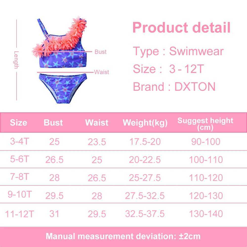 DXTON girls swimsuit summer starfish print 2-piece bikini set shoulder girls swimsuit childrens beach wear swimsuit X250224