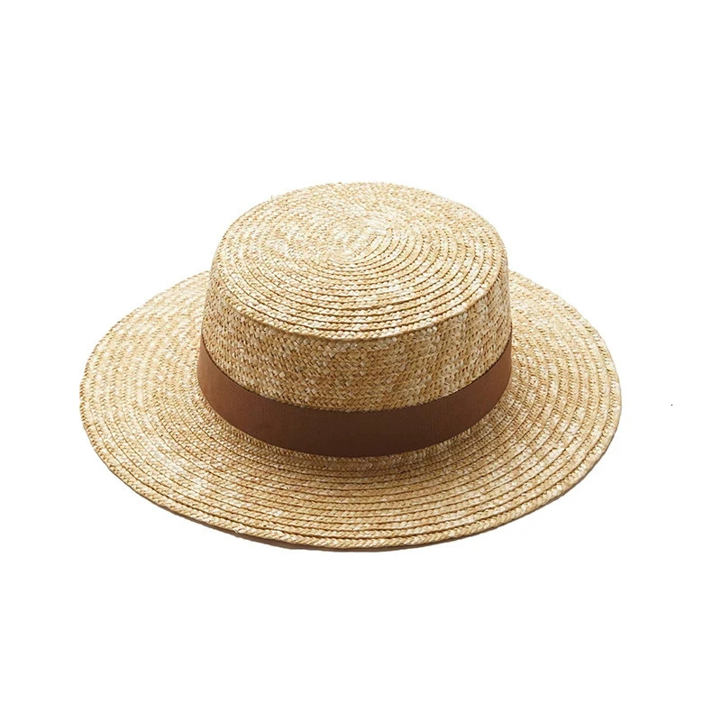 pop Summer Womens Boater Beach Hat Female Casual Panama Hat Lady Classic Flat Bowknot Straw Sun Hat Women Fedora 250218