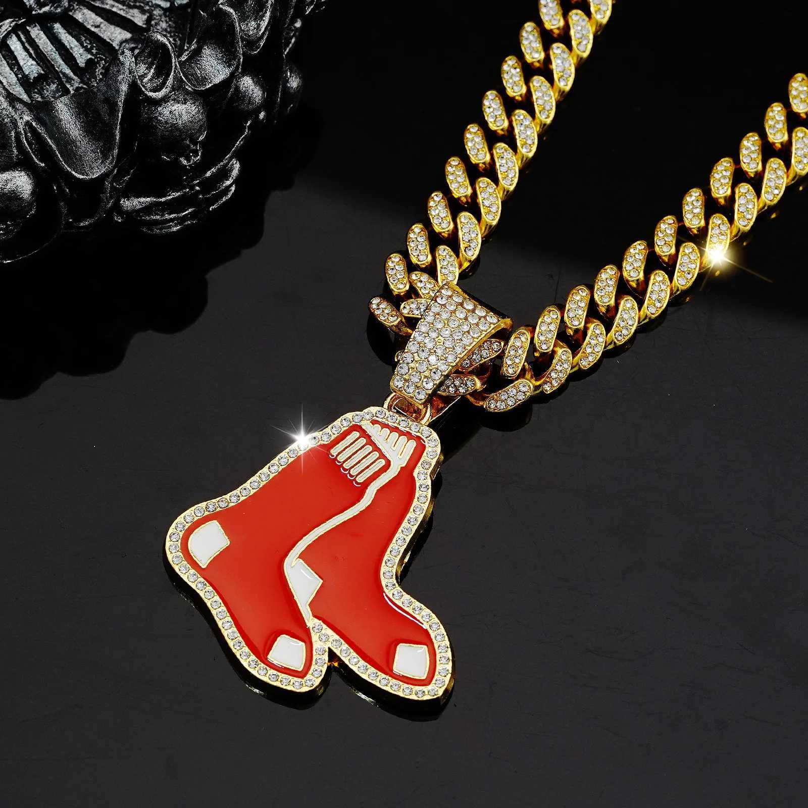 J Chrismas Red Socks Pendant Chain Necklace With Cuban when you Bling Man Hip Hop Jewelr X250224