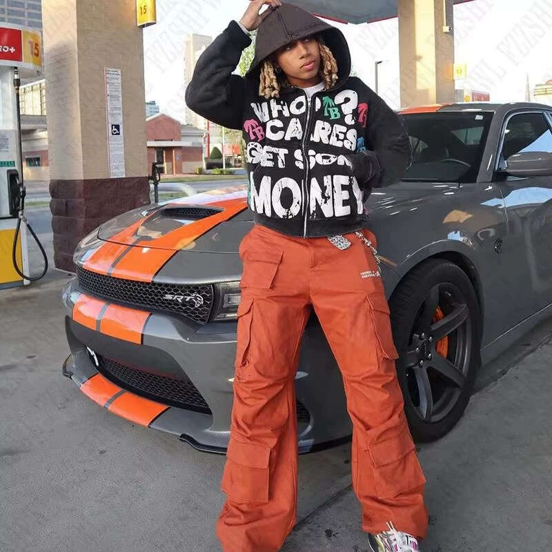 Y2K trendy American letter pattern loose casual comfortable hooded zipper sweatshirt jacket top