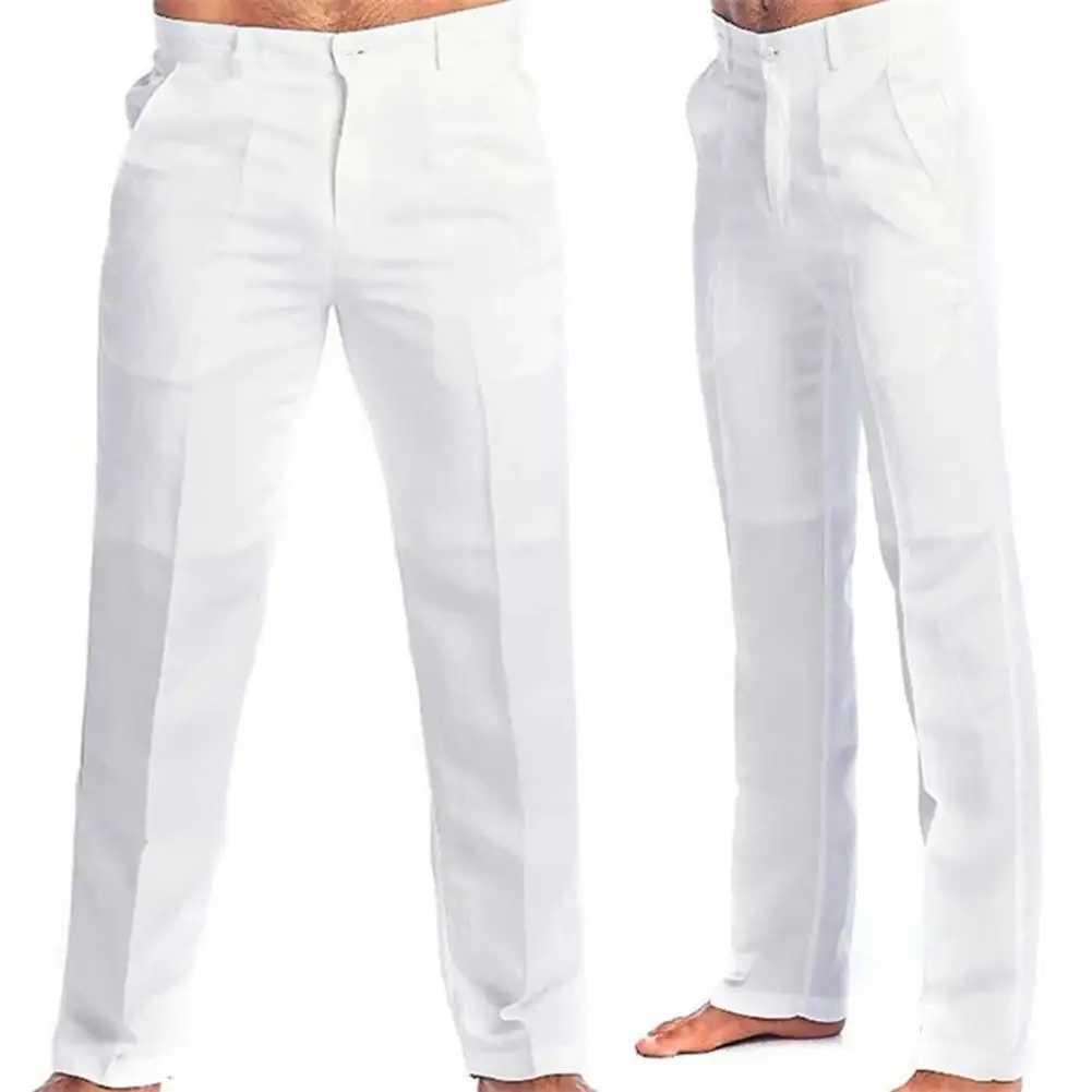 2023 Mens Stand Pocket Casual Linen Pants Solid White Gray Trouser Plus Size 3xl Mens Elegant Fashion Sweatpants Men Streetwear W250225