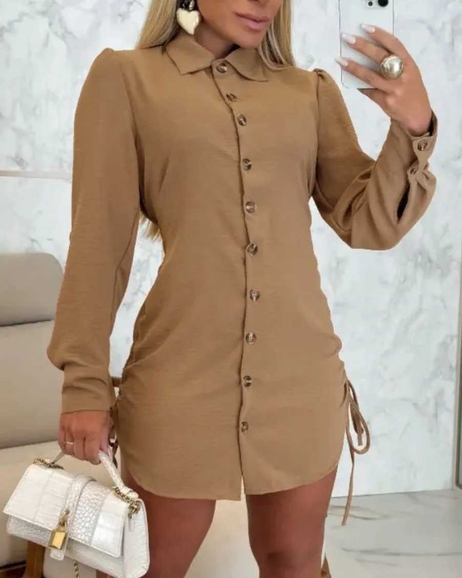 Womens Fashion Summer Minimalist V-neck Button Up Dress Woman Cotton Linen White Short Swed Pocket Casual Loose Shirt DressXJ250224