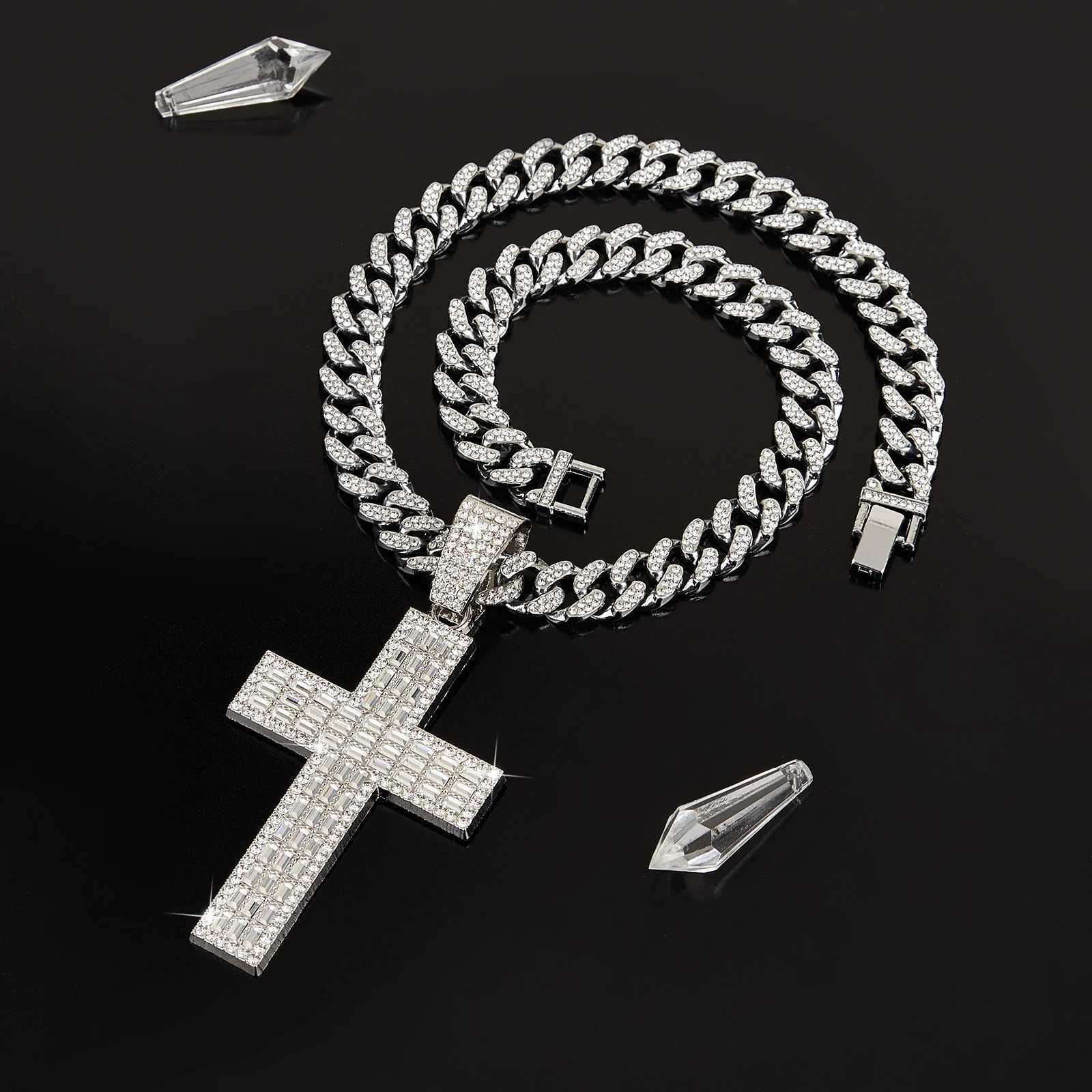 Classic hip-hop style rhinestone cross pendant necklace unisex street style necklace used for daily decoration X250224