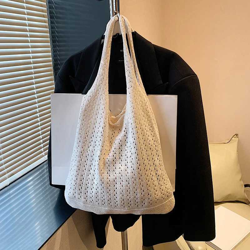 Women Hollow Woven Large Capacity Shoulder Bags Crochet Bag Knitting Handbags Female Shopping Tote Bags
