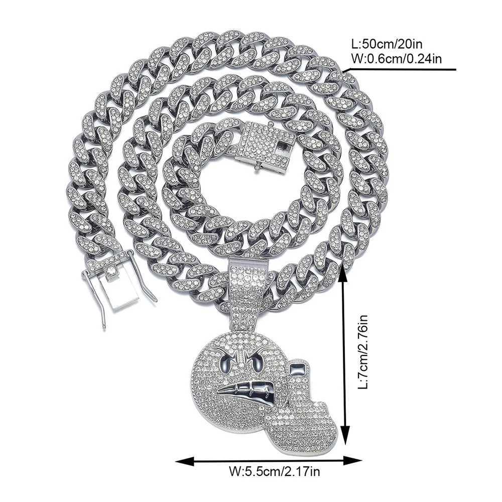 J Middle Finger Up Pendant Creative Punk Alloy AAA Reinstones Cuban Chain d Out Necklace Hip Hop Jewelry X250224