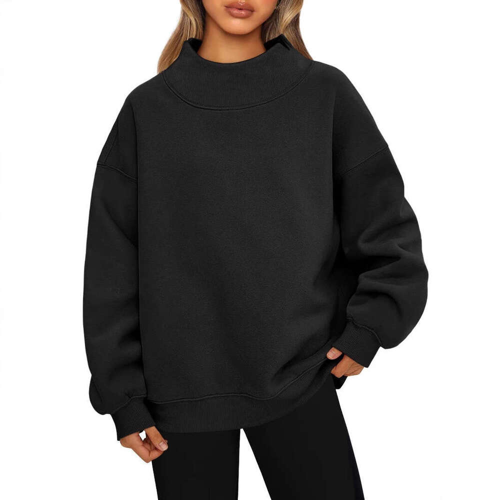 European And American Women's Long Sleeved High Neck Pullover Sweatshirt Casual Hoodie With Fleece Top For Women