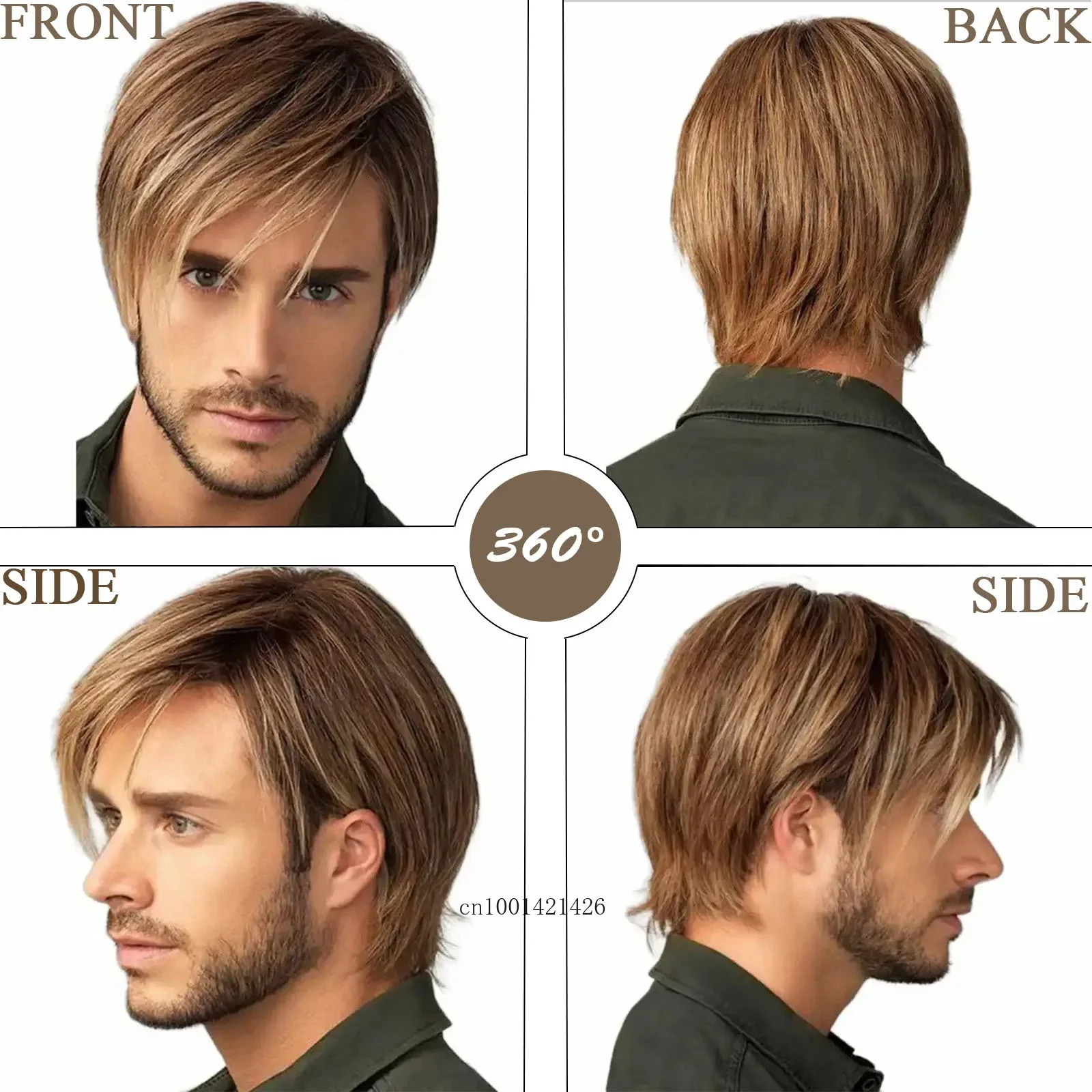 Synthetic Men Wig Short Mixed Brown Hair Trendy Wigs with Bangs Straight for Men Cosplay Wig Natural Clearance Sale Wigs 250224