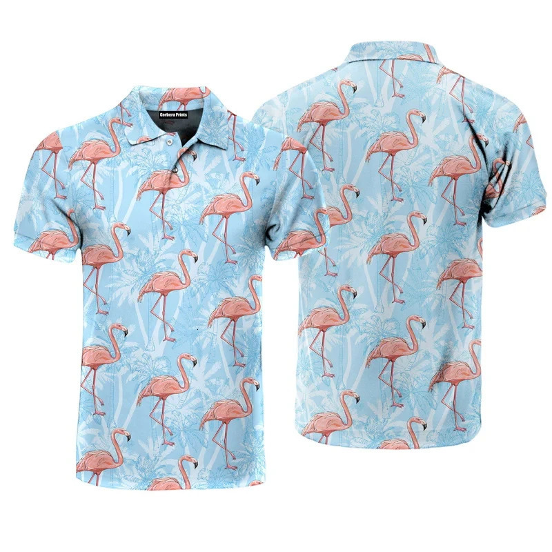 Classic Flamingos Pattern Polo Shirts For Men Women 3D Print Cartoon Animal Golf Shirt Summer Short-Sleeve Hawaiian POLO Tops 250225