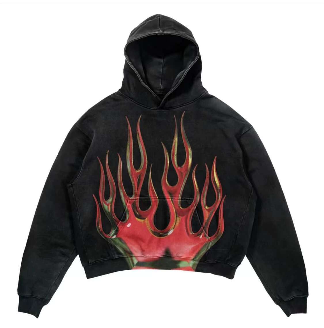 Retro sweatshirt skull print flame Y2K retro hooded pullover jacket street style goth casual fashion men's Haruku top
