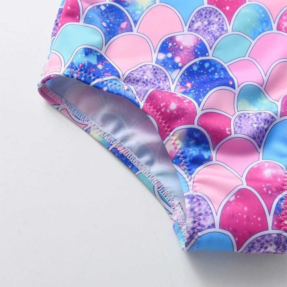 VIKITA Kids Mermaid Print Colorful Swimsuit One Piece Girls Backless Bathing Suits Children Swimwear Kids Travel Beachwear 4-10Y X250224