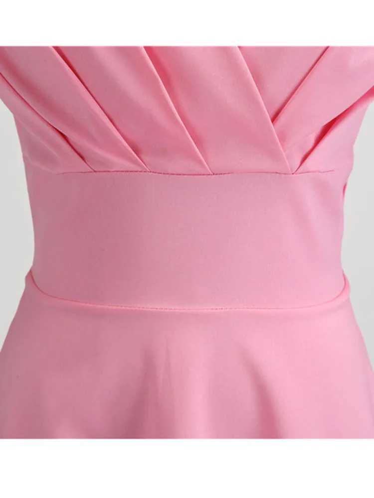 Pink Summer Dress Women V Neck Vintage Dress He Retro pin up Party Office Midi DressesXJ250224