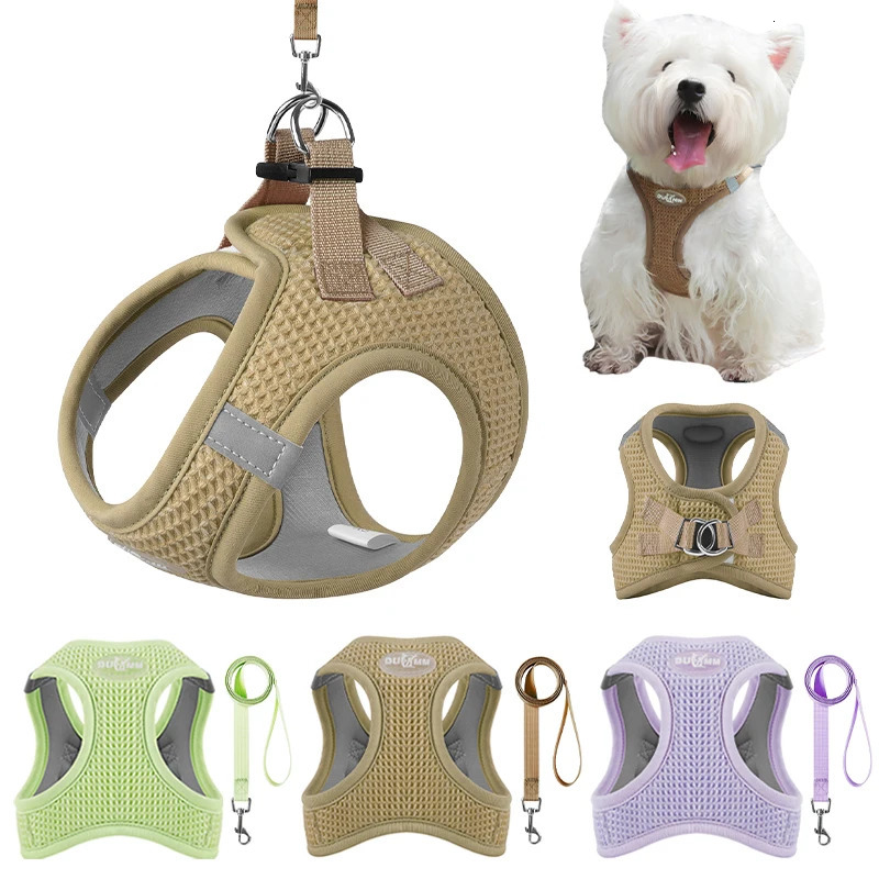 Puppy Cat Harness with Leash Breathable Waffle Pet Vest Clothes for Small Mid Dogs Cats Harness Collar Yorkshire Dog Accessories 250224
