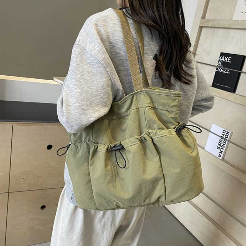 2024 Fashion Drawstring Shoulder Bag Travel Casual Nylon Tote Bag Large Capacity Waterproof Crossbody Bucket Bag Women Handbags Z250225