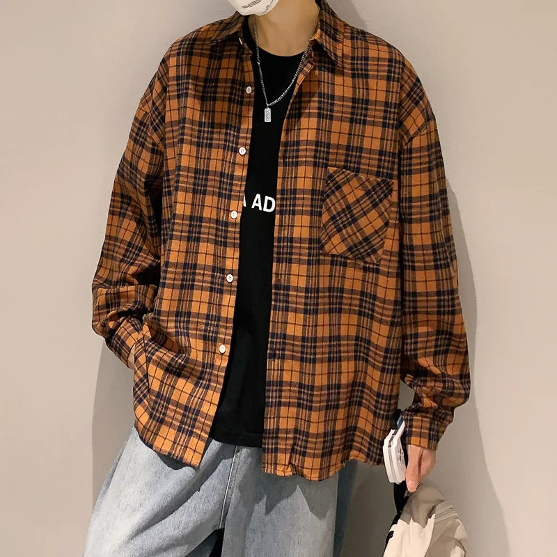 Plaid Anime Shirts for Men Blouses Mens Fashion Clothing Summer Korean Fashion Manga Festival Flannel Jacket Street Clothing 250220