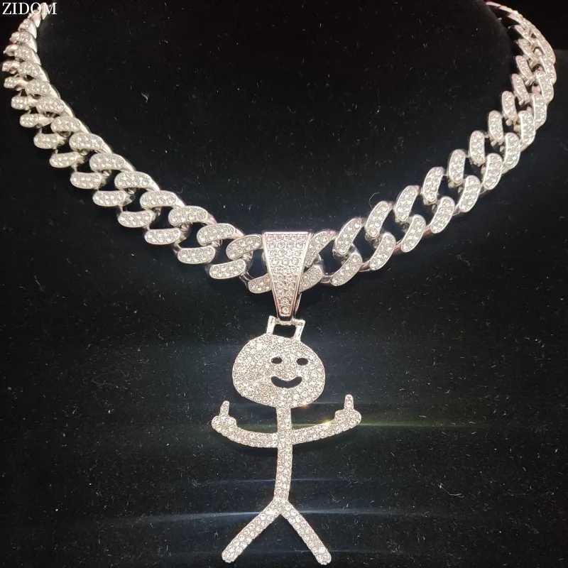 Mens Hip Hop Stickman Middle Finger Pendant Necklace Fashion HipHop d Out Bling Funny Pendants Necklaces Charm Jewelry X250224