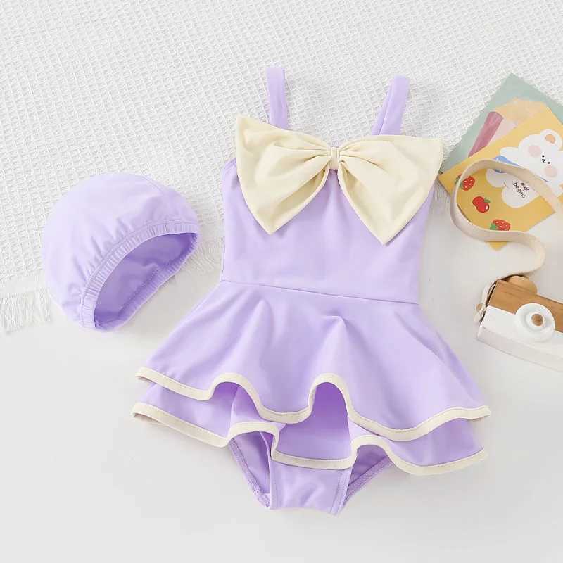 Little Girls One-Piece Sling Swimsuit Soft Big Bow knot Cake Dress Swimming Wear for Baby Girl Swimsuits with Free Swim hat Set X250224