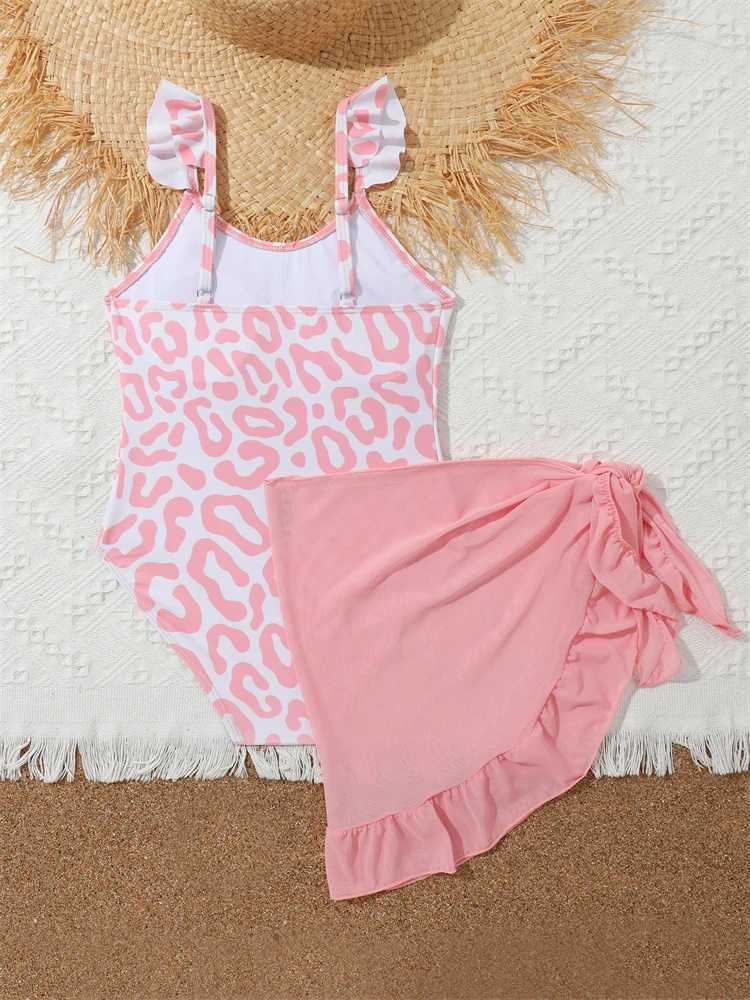 Bikini Girls Childrens Swimsuit 2025 New Leopard Ruffle Strap Swimsuit Childrens Swimsuit Summer Two Piece Beach Swimsuit X250224