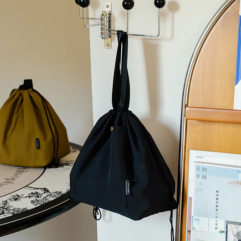 Japanese Korean Lunch Bag Cotton Canvas Large Solid Color Drawstring Portable Thermal Insulated Picnic Storage Bento Box Bag 250224