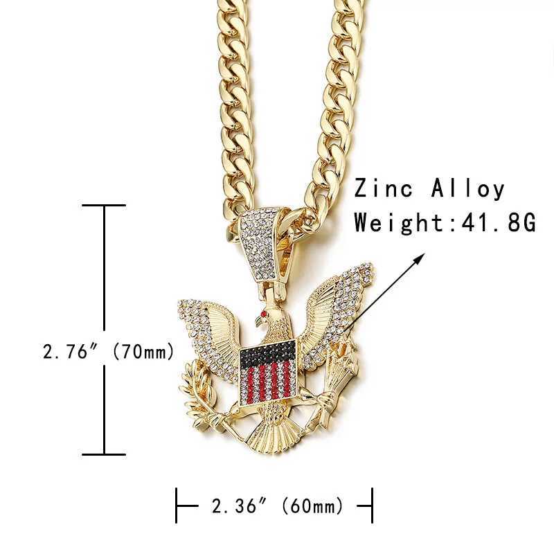 Bald badge necklace Pendant Charm Chain Necklace Gold color d Out Crystal Cuban chain Men Hip Hop Jewelry gift X250224