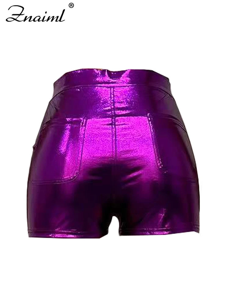 Znaiml Summer PU Leather Metal Boys Bicycle Shorts Womens Clothing Ultra Thin Sexy Party Night Club y2k Set 250222