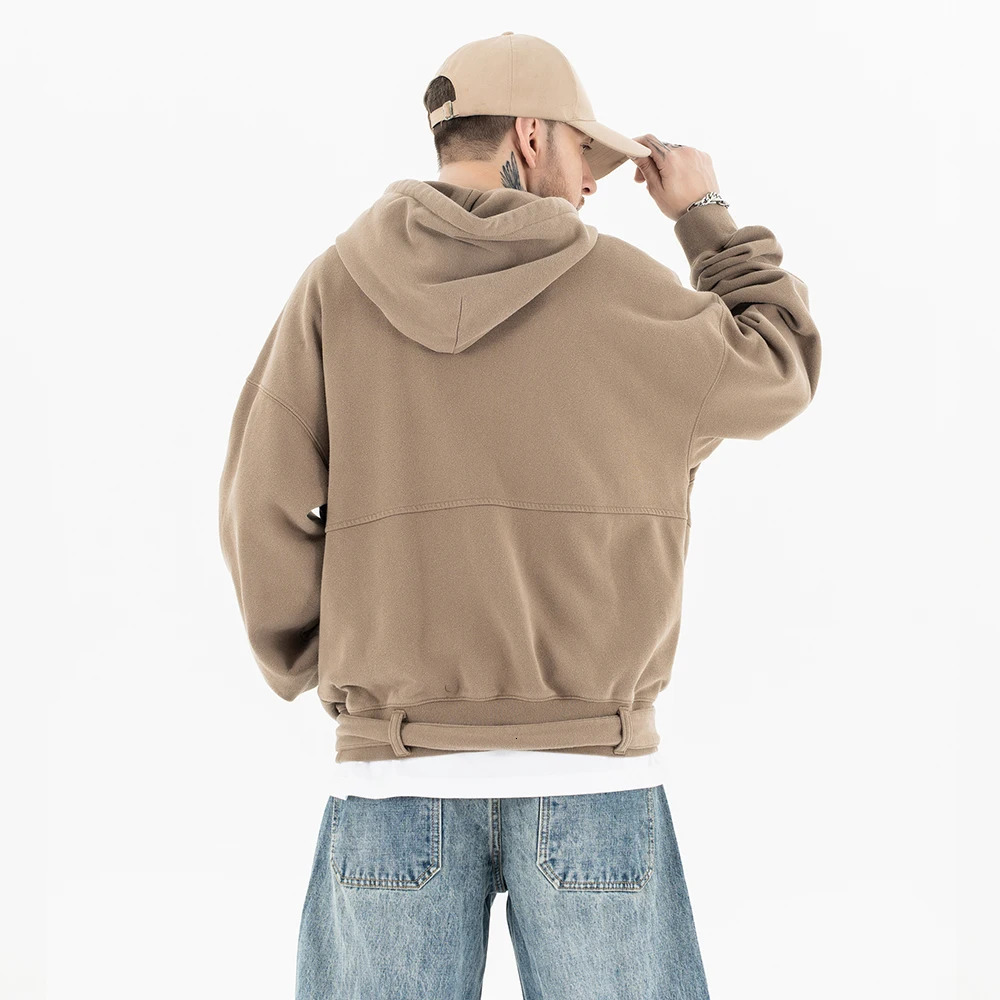 Superway Original Design Winter Niche Solid Hoodies Men Button High Street Hip Hop Streetwear Loose Pullover American Style Tops 250224