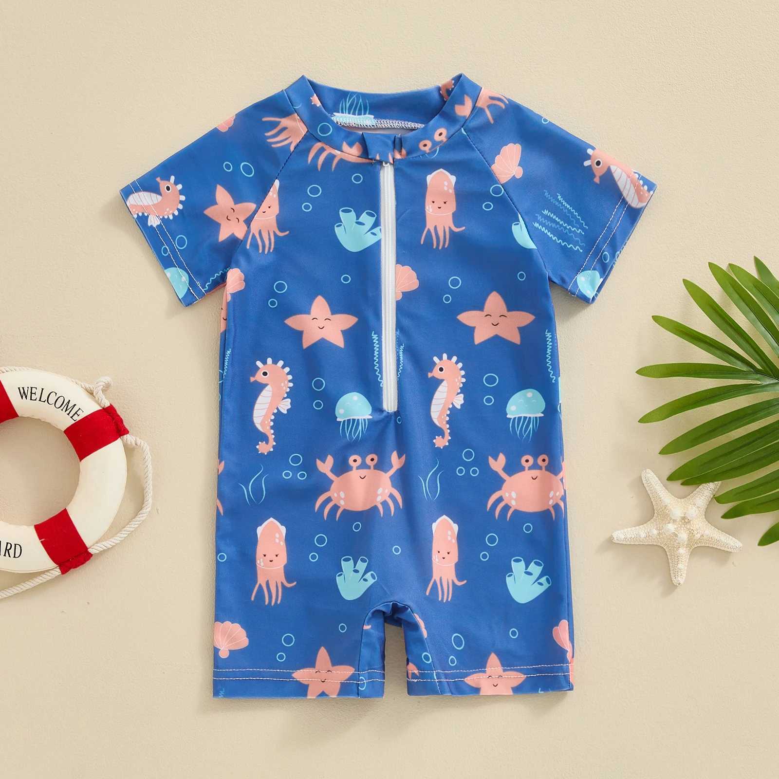 0-3T Kids Boys Summer Swimwear Casual Dinosaur Print Short Sleeve Monokini Swimsuit Beachwear Bathing Suit X250224
