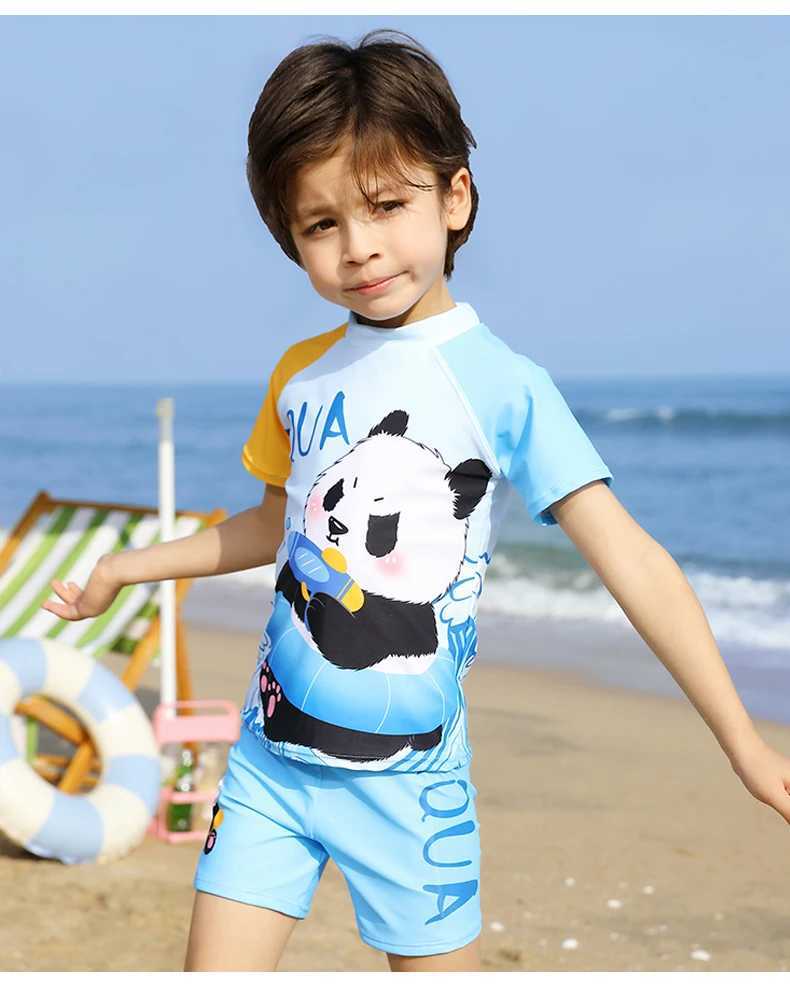 Childrens Long Sleeve Swimsuit Boy Split Cartoon Summer Sunscreen Quick Drying Small Kids Seaside Vacation Set X250224