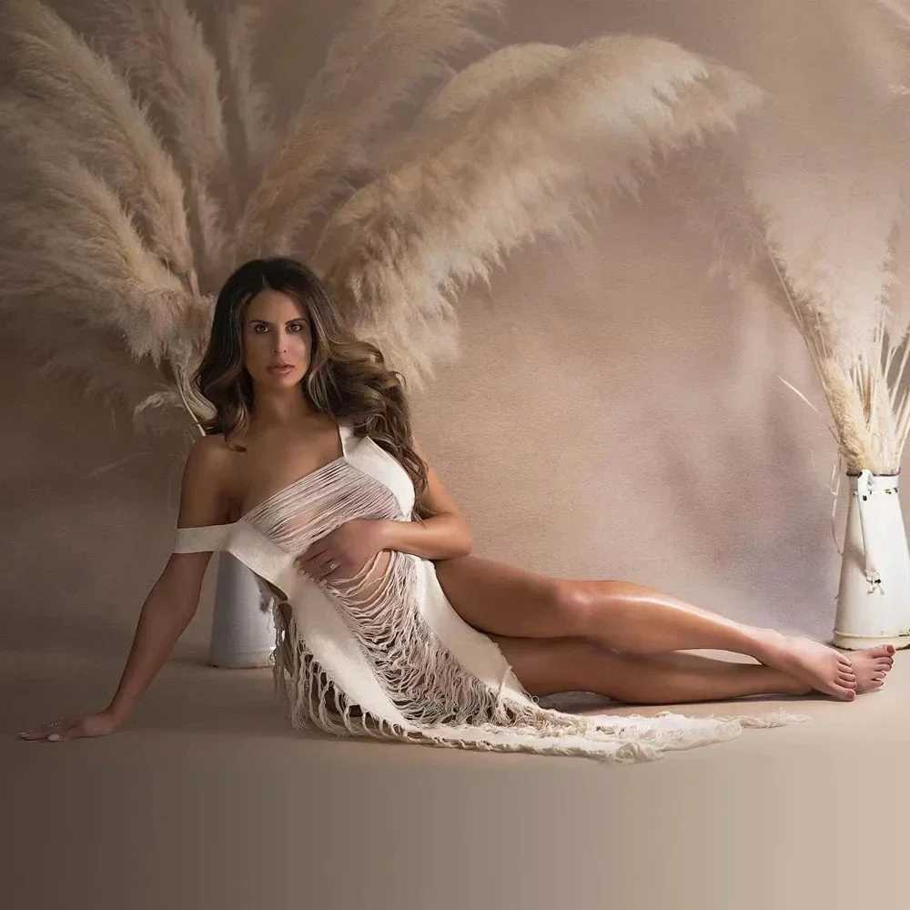 Pregnant Women Hollow Out Cotton Dress For Maternity Photography Props Square Collar Sleeveless Pregnancy Photoshoot Dress Gowns X250224