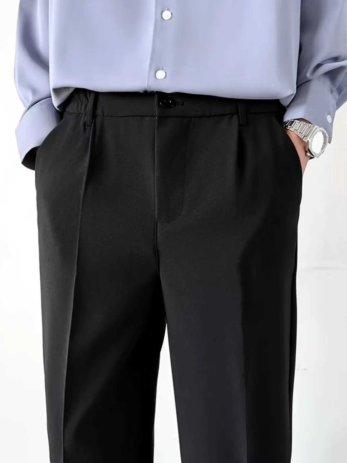 Straight Versatile Solid Color No Ironing Elastic Wrinkle Resistant Long Pants Mens Trousers Casual Pants Business A W250225