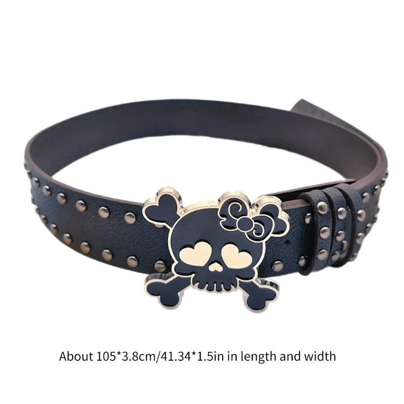 Women PU Belt Skull Buckle Waist Belt Subcultures Rivets Studded Waistband 2000s Jeans Pants Belt Girl Waistband 250221
