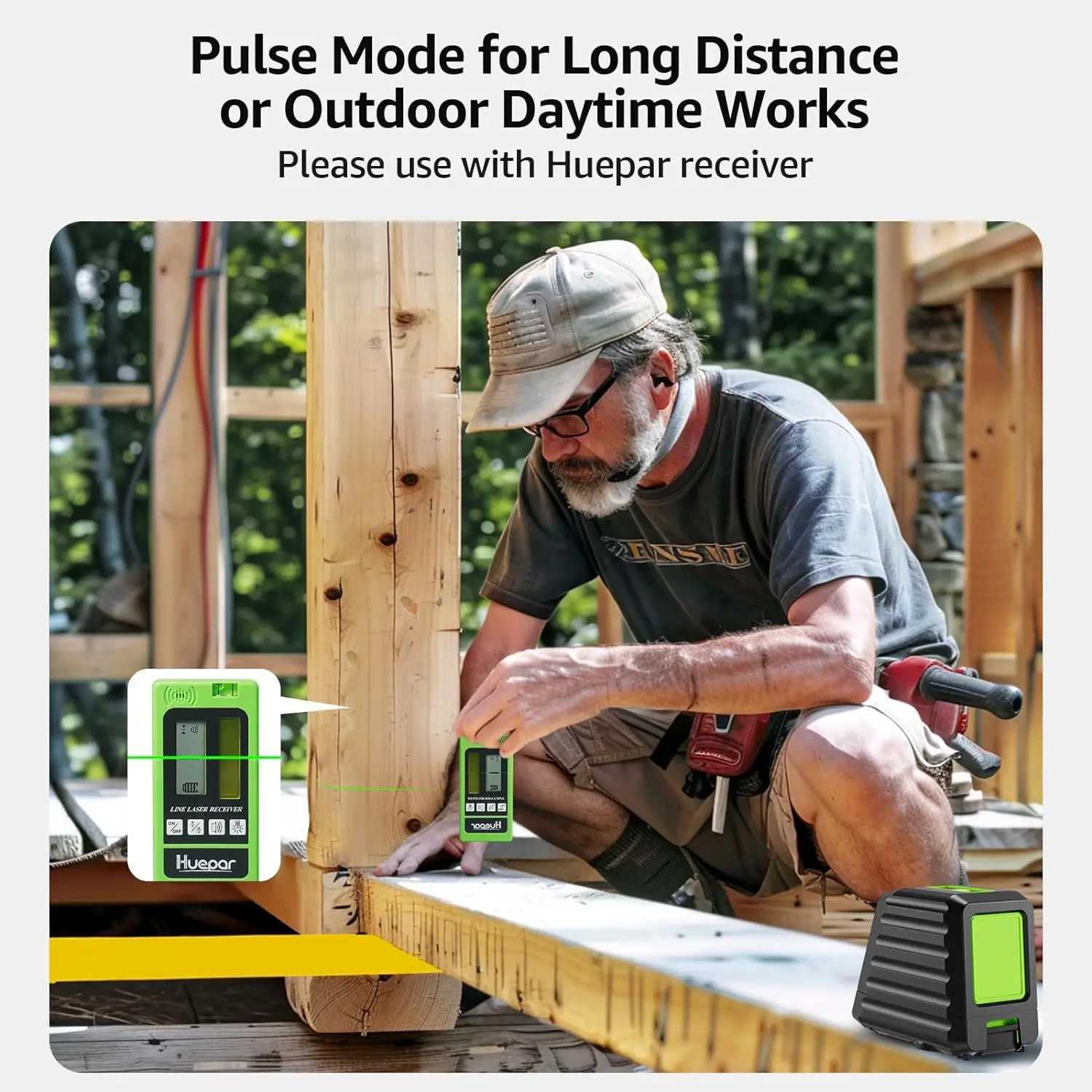 Huepar BOX-1G Osram Green Laser Level Self-leveling 130/150 Horizontal Vertical Level Laser Tools With Pulse Mode X250225