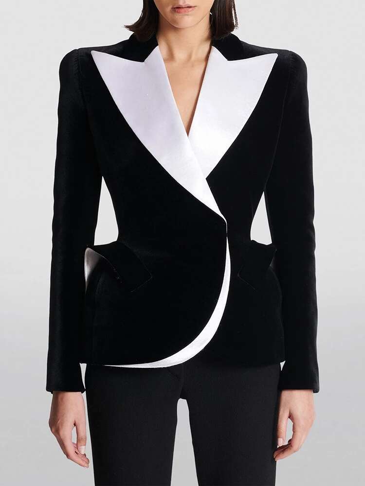 Newest womens designer clothing Jacket Women's Color Block Patchwork Slim Fitting Blazer