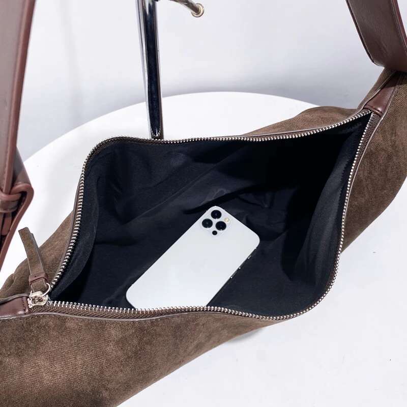 England Style Faux Suede Half Moon Bags For Women Designer Handbag And Purse 2024 New In Large Capacity Underarm Shoulder