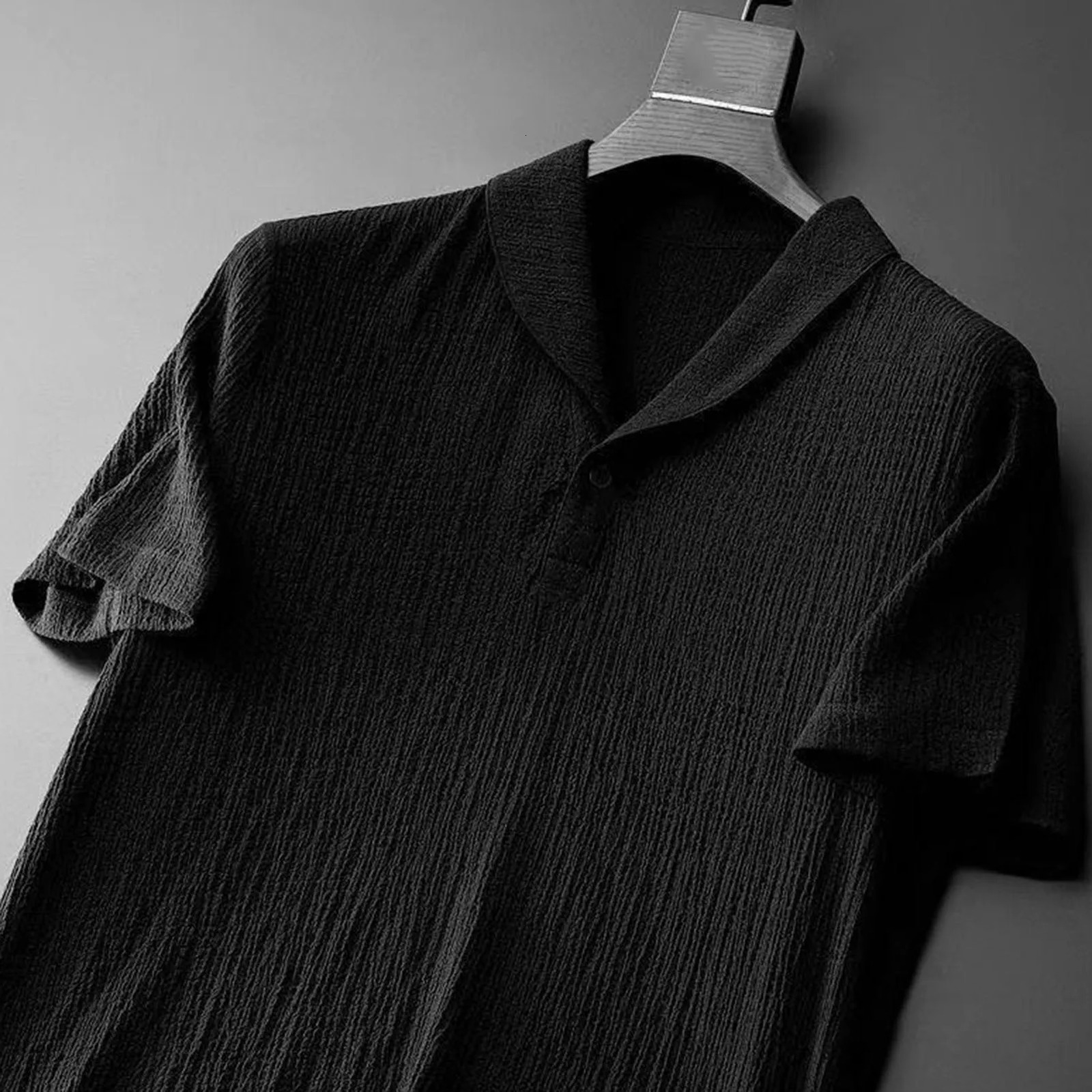 2PcsSet Men Top Pants Set Turn-down Collar Elastic Waistband Pleated Shirt Trousers Set Short Sleeve Drawstring Long Pants Set 250224