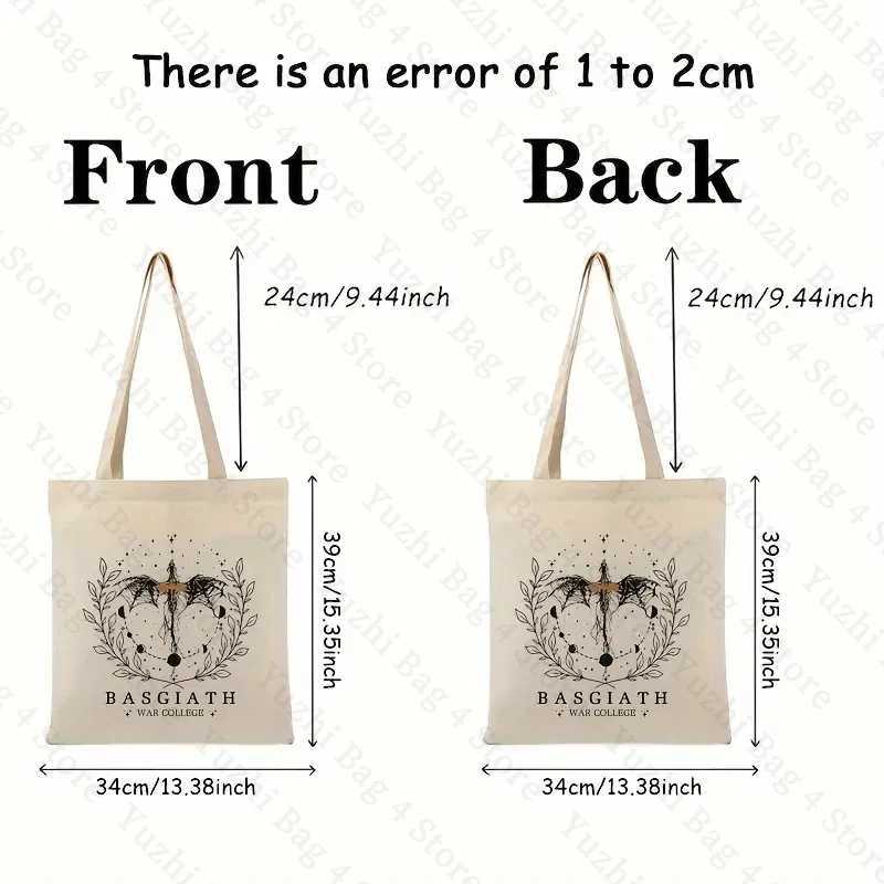 Basgiath War College Pattern Canvas Tote Bags Best Gift for Bookish Women Shopping Bag for Novel Lover Fourth Wing Shoulder Bag Z250224