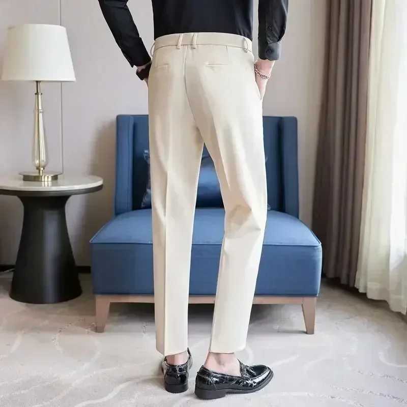 Mens Suit Pants Gray White Black Slim Business Casual Nine-point Pants Straight Plus Size Trousers Office Social Wedding W250225